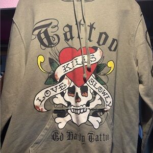 Ed Hardy Skull Tattoo Hoodie - Olive